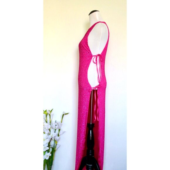 NEW! H:ours Revolve Juniper Maxi Gown Dress All over Beaded Side Cut Hot Pink XS - Picture 6 of 11
